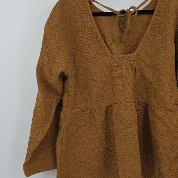 Madewell Brown Boxy Peplum Blouse Long Sleeeves Size L - Picture 5 of 9